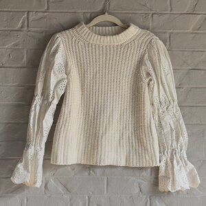 Sea New York Textured Knit Sweater - Size Small - Ivory with Lace Details